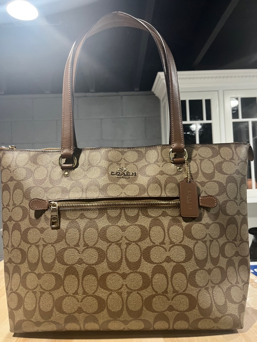 Coach tote 👜 Brown Signature Jacquard Tote with Leather Trim